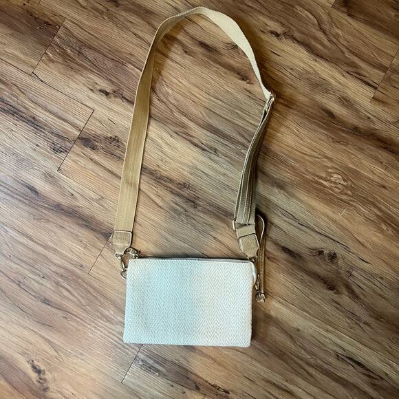 Cream Tan White Jen & Co Diamond Cross Body Wristlet Bag Purse - Picture 2 of 16